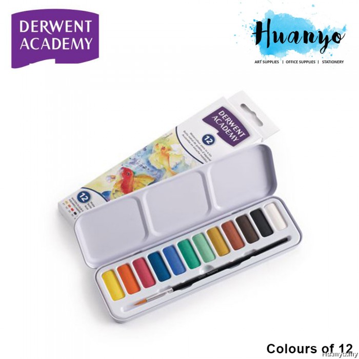 Derwent : Academy Watercolor Paint : Pan Set Of 12