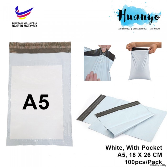 White Plastic Flyer Courier Pos Parcel Packaging Bag 100pcs/pack (A5