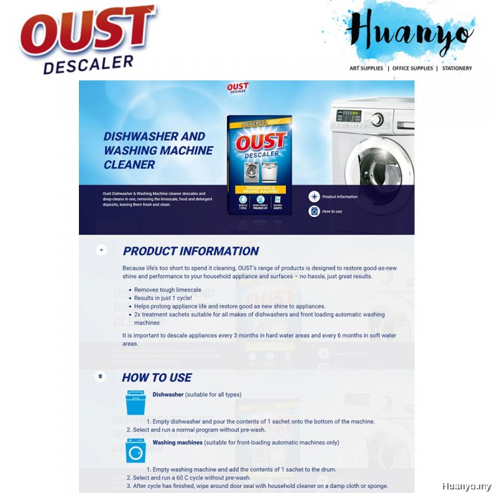 Oust Dishwasher & Washing Machine Limescale Removal Descaler (2 Sachets Pack Set)