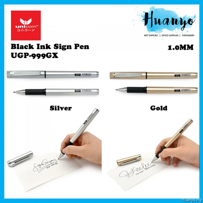 Unicorn Black Ink Gel Sign Pen 999 (Gold Silver Barrel