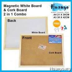 Sanko Star Wooden Frame Magnetic White Board & Cork Board 2 in 1 Combo (A4 Size 21X30CM/A3 Size 30X42CM)