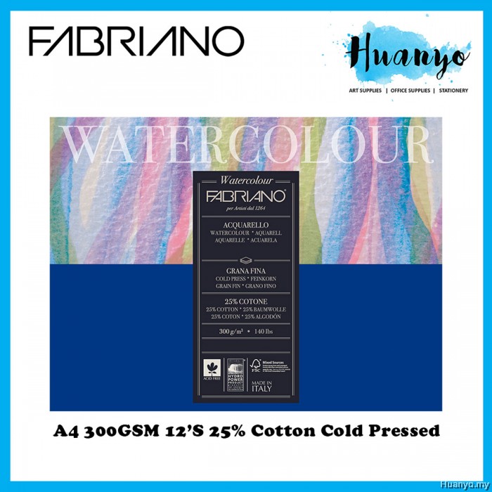 Fabriano Artistico Acquarello Watercolour, natuurwit, fijnkorrel koud geperst, 18 x 26 cm, 20 vellen 300 g/m², hoogwaardige kunstenaars- aquarelkarton, blok 4-zijdig gelijmd, veganistisch