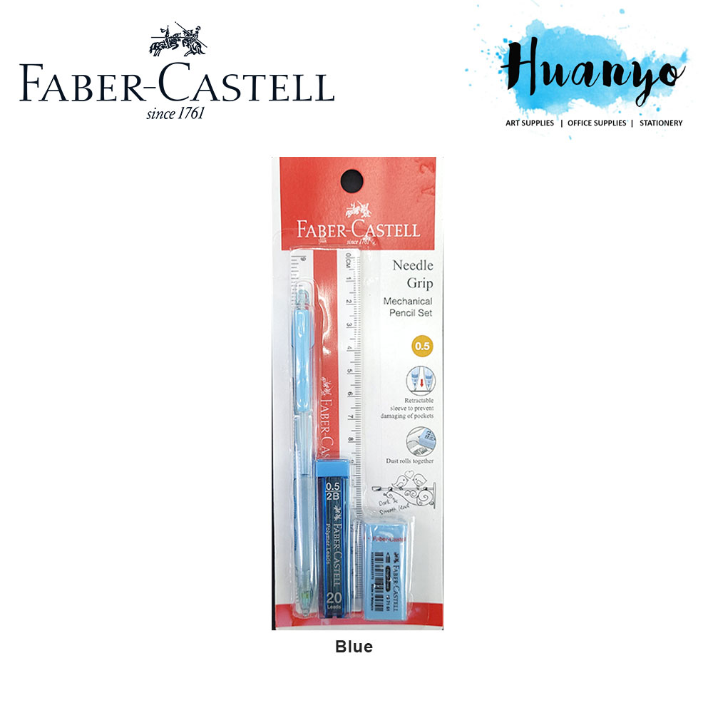 FaberCastell Mechanical Pencil Needle Grip with Leads, Ruler & Eraser