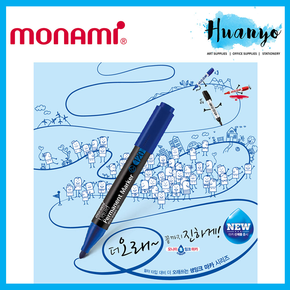 Monami SigmaFlo Permanent Marker Pen 120 (Fine Tip 0.7MM, Black / Blue)