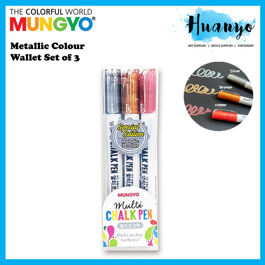 Mungyo Multi Surface Metallic Colour Chalk Pen Wallet Set of